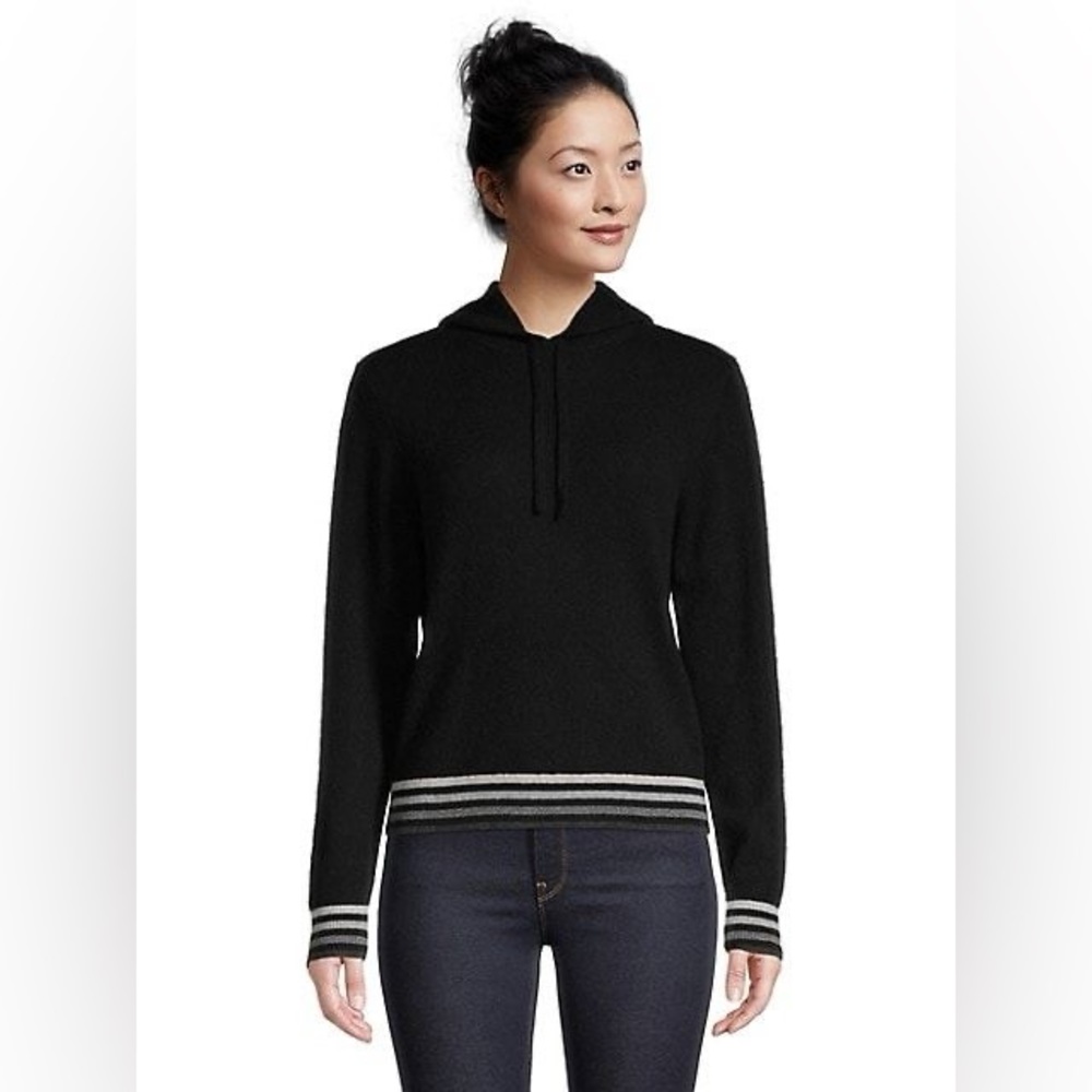 Hudson Bay Sterling Stripe Cashmere Hoodie in Black size XS